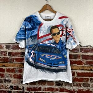 Vintage Nascar Shirt Size Large White Short Sleeve AOP Kurt Busch 2 Miller Lite
